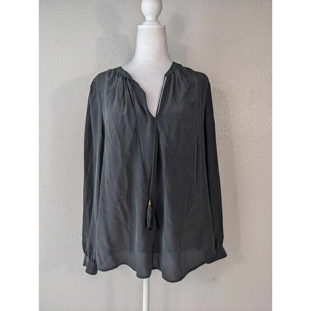 Joie Womens Black Silk Odelette Peasant Blouse Long Sleeves M